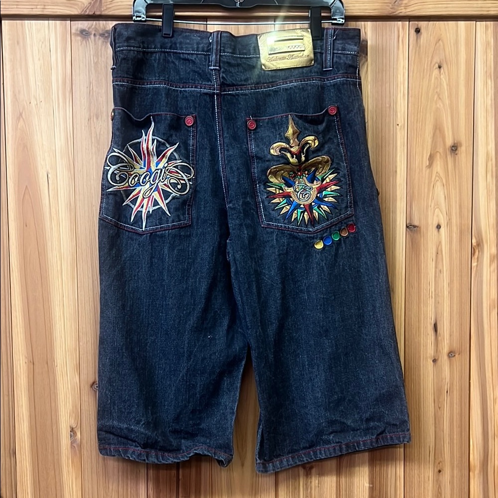 COOGI Men's Jean Shorts with Colorful Embroidery